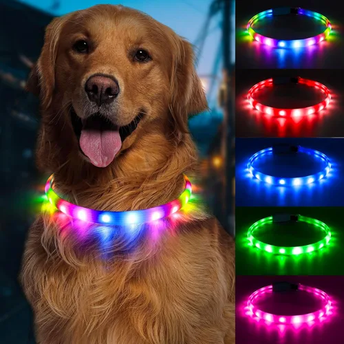 Vista 9 de Flashseen Collar de perro LED, collar iluminado brillante recargable por USB, cortable, resistente al agua, collar de seguridad de TPU con luces