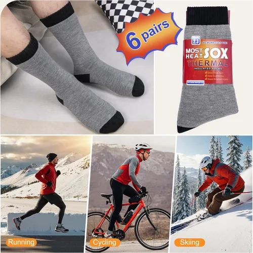 Vista 6 de Calcetines térmicos para hombre, calcetines cálidos de invierno para clima frío temperaturas extremas