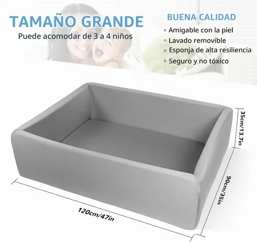 Vista 2 de Piscina de bolas de espuma para niños pequeños, piscina rectangular de 47 pulgadas para niños, piscina de bolas suave tamaño grande, regalo ideal