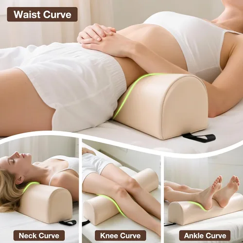 Vista 4 de Noverlife Rodillera redonda 3/4 para mesa de masaje, almohada de masaje de 26 x 6 x 6 pulgadas para piernas con asa de correa, mesa de masaje
