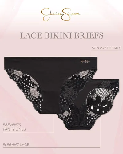 Vista 2 de Jessica Simpson Ropa interior para mujer, paquete de 3 bragas de bikini de encaje de microfibra (S-XL)