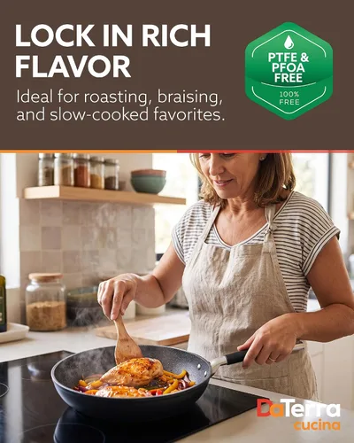Vista 5 de Sartén profesional para freír con tapa, de Vesuvio Italian Crafted Cookware, PFOA and PFAS-Free, Induction Compatible, 450°F Oven Safe, Cool Touch