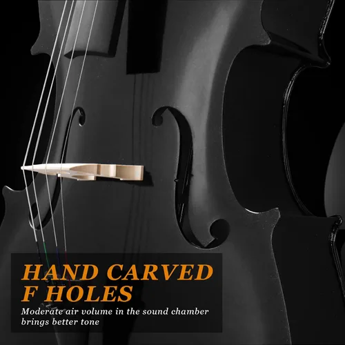 Vista 3 de Ktaxon Violonchelo 3/4, juego de violonchelo acústico para principiantes con bolsa portátil, arco, colofonia, puente, instrumentos musicales de Negro