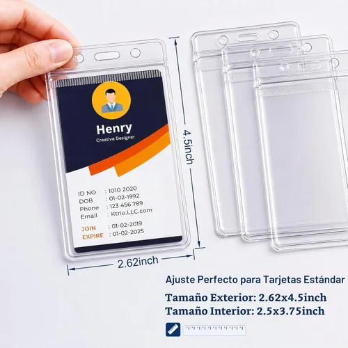 Vista 2 de Paquete de 6 soportes para insignias, soporte de plástico para tarjetas de identificación, transparente, impermeable, con cremallera resellable