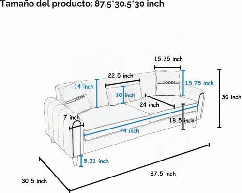Vista 2 de Sofá de terciopelo de 87.5 pulgadas, sofá de 3 plazas, cómodo y moderno, con 3 almohadas suaves, sofá tapizado para sala de estar, dormitorio 2