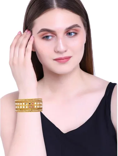 Vista 4 de Efulgenz Indian Bangles for Women Faux Kundan Bangles Bracelet for Women Gold Tone Indian Wedding Jewelry Bollywood Fashion Statement Jewelry for