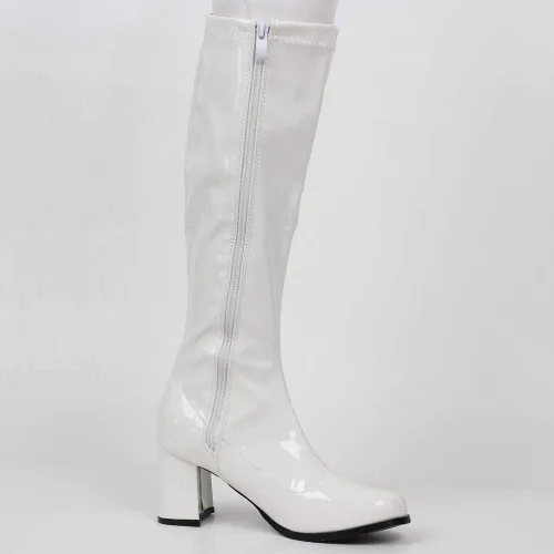 Vista 2 de Botas de charol para mujer, botas altas hasta la rodilla, piel sintética con zíper