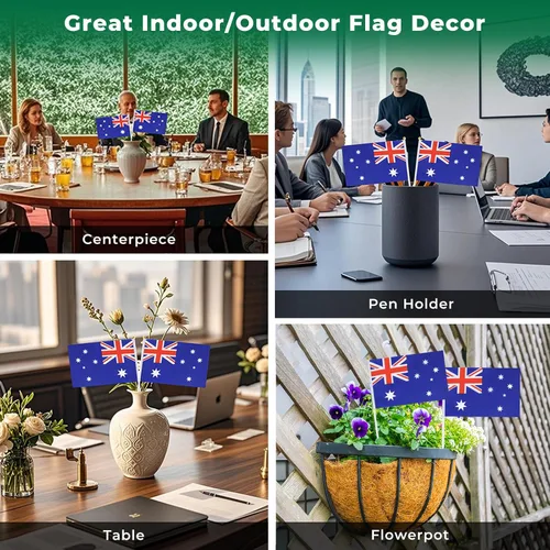 Vista 5 de Bandera de Australia Pequeña Bandera Australiana Paquete de 12 Mini Banderas de Mano Australianas en Palos para Desfiles de Fiesta, Eventos