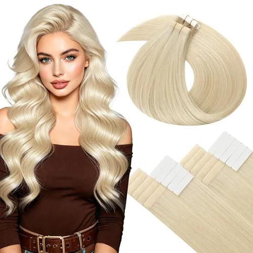 Vista 57 de LaaVoo Extensiones adhesivas de cabello humano real, color negro azabache, extensiones de cabello humano liso y sedoso, 10 pulgadas, 20