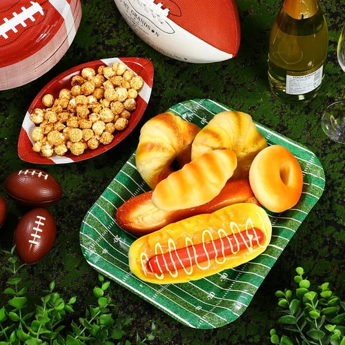 Vista 2 de Tanlade 50 platos de papel de fútbol americano, suministros de decoración de fiesta de fútbol, platos desechables, platos para aperitivos, nachos
