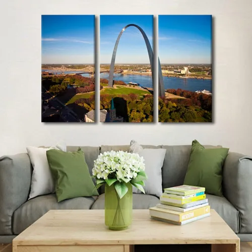 Vista 29 de TUMOVO Lienzo decorativo para pared, diseño de paisaje urbano de San Luis por la noche, para sala de estar, arco, pintura abstracta moderna, paisaje