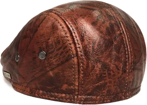 Vista 3 de LETHMIK Sombrero Plano de taxista en Piel Auténtica clásico Newsboy Cap Ivy de conducir