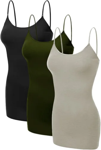 Vista 166 de Emmalise Camisola larga casual básica para mujer, con tirantes ajustables, top en capas