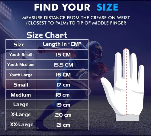 Vista 7 de Glorious Traders Youth Football Gloves American Wide Receiver Football Gloves for Adult Men Women & Boys with Super Sticky Silicone Grip Palms