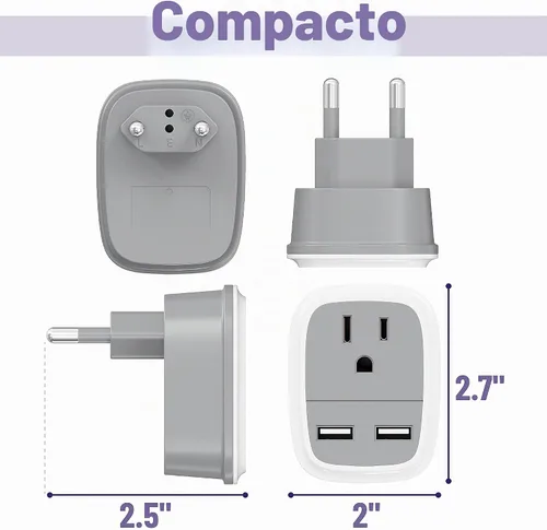 Vista 3 de Adaptador de viaje europeo Bates con USB - Adaptador de enchufe de EE. UU. a Europa para viajes