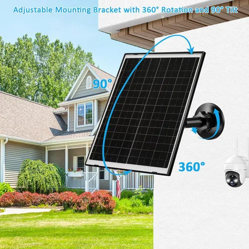 Vista 4 de Zivif Cargador solar USB-C de 10 W con panel de vidrio, panel solar USB para cámaras de seguridad, con DC 5.5x2.1mm y puerto micro USB, IP66 Negro