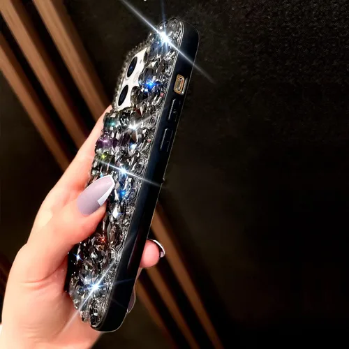Vista 5 de Funda para iPhone 12 y iPhone 12 Pro para mujer, funda de lujo muy brillante con purpurina 3D con diamantes de imitación de cristal brillante en 3D
