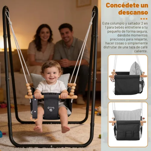Vista 2 de 2 en 1 para bebé y columpio para bebé, columpio para bebé al aire libre e interior con arnés de seguridad de 5 puntos, diseño que ahorra espacio