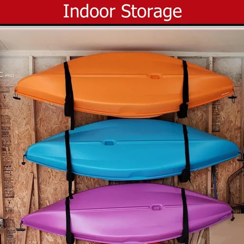 Vista 5 de Ganchos de almacenamiento para kayak, para montaje en pared, estante de canoa para garaje, para kayaks o tablas de remo, estante de pared resistente