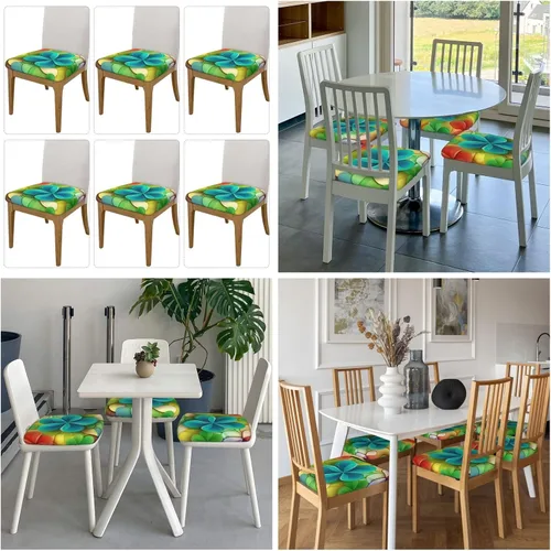 Vista 7 de Juego de fundas para sillas de comedor de seis piezas, diseño de trébol de arco iris, elástico, lavable, protector de asiento suave y extraíble
