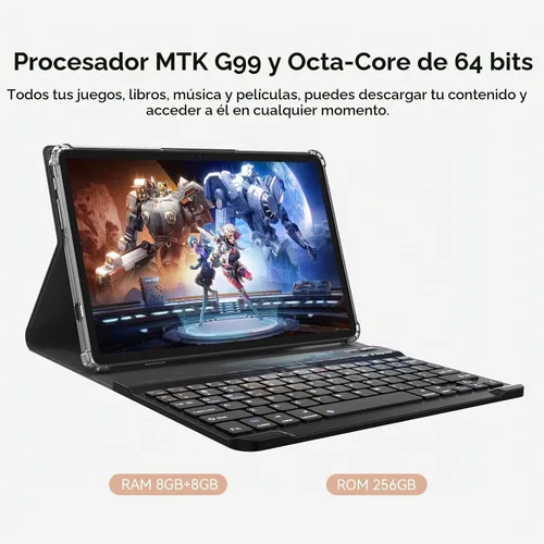 Vista 2 de Tableta Android de 12 pulgadas, tableta Android 15 con pantalla 2K, MTK G99 Octa-Core, expansión de 16 GB 256 GB 1 TB, WiFi 2.4/5G, cámara de 21 MP