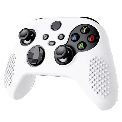 Vista 6 de eXtremeRate PlayVital White 3D Studded Edition Anti-slip Silicone Cover Skin for Xbox Series XS Controller, Soft Rubber Case Protector for Xbox Core