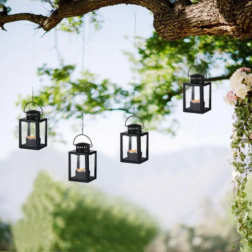 Vista 5 de Pequeño farol negro decorativo para exteriores, juego de 4
