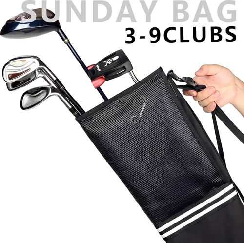 Vista 5 de Champkey Bolsa de golf profesional para el domingo (lleva de 3 a 9 palos) – 6 bolsillos de transporte y correa ajustable para golf, bolsa
