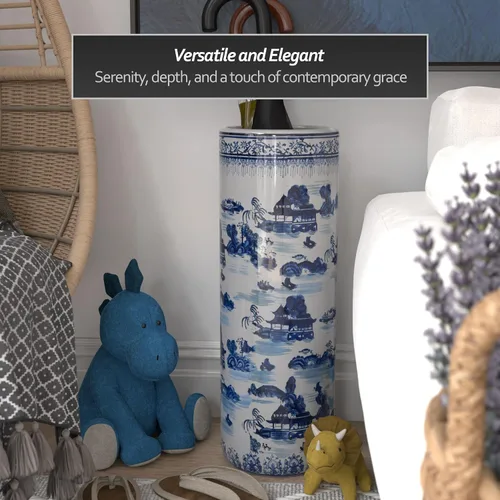 Vista 5 de Idea de regalo para decoración casera elegante de calidad fina - Depósito clásico para guardar paraguas y bastones de porcelana china de 24 pulgadas
