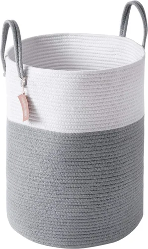 Vista 13 de Cesta de Cuerda de Algodón para Ropa Sucia de YOUDENOVA, 58L - Cesta de Lavandería Tejida Plegable - Cesta de Almacenamiento de Ropa para Mantas