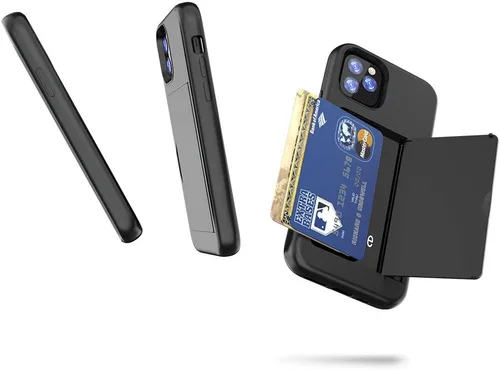 Vista 2 de Funda para iPhone 12 Mini con tarjetero, ranura para tarjeta de crédito Funda protectora tipo cartera - Negro