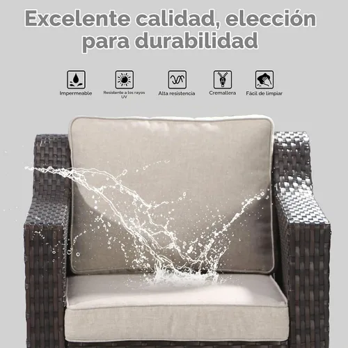 Vista 5 de Sofá de lujo para patio al aire libre de 3 plazas con mimbre de PE tejido a mano Beige