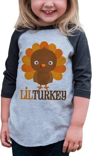 Vista 3 de 7 ate 9 Apparel Camisa estilo raglán gris para bebé niño, con diseño de pavo pequeño de Acción de Gracias