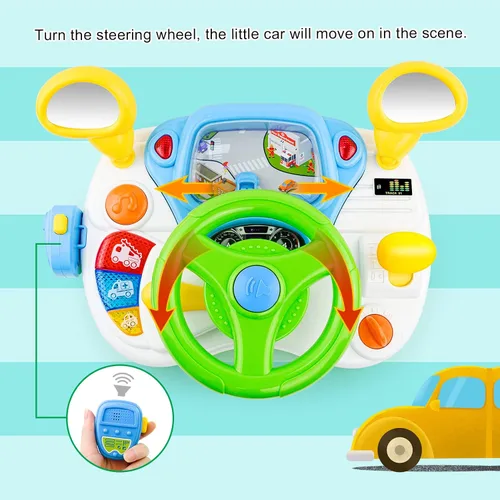 Vista 6 de Love&Mini Juguetes de volante para niñas y niños, juguetes de automóvil para bebés con luz y música, juguete educativo de aprendizaje de simulación