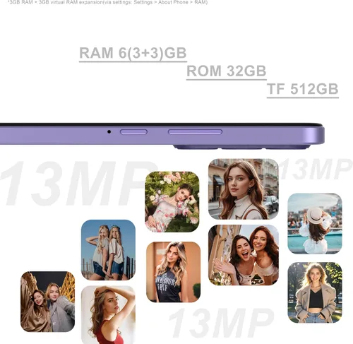 Vista 5 de Teléfonos desbloqueados 4G solo para T-Mobile, 6 GB+32 GB Púrpura claro
