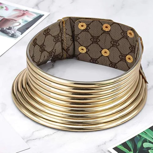 Vista 3 de Aijian Gargantillas africanas de Egipto en tono dorado, collar de cuero grueso, gargantilla africana, estilo punk, gótico (c-1 juego (dorado)