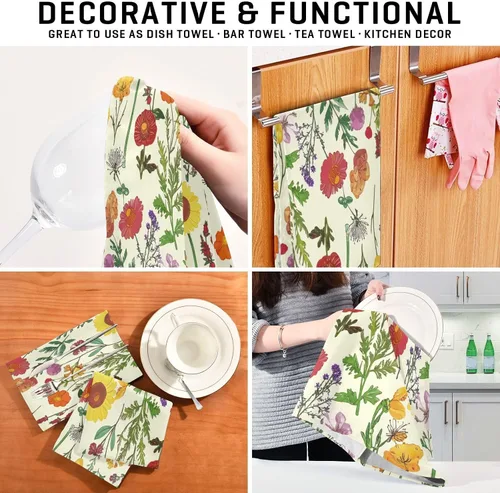 Vista 7 de GAIREG Toallas amarillas botánicas de flores silvestres retro, 28 x 18 pulgadas, toallas absorbentes para decoración de cocina