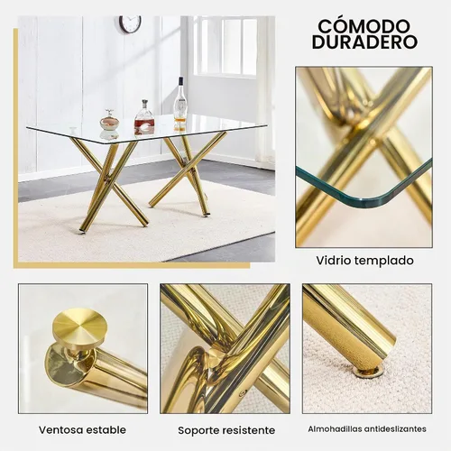 Vista 6 de Ebullient - Mesa de comedor de cristal de 71 pulgadas para 6, mesa