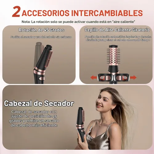 Vista 2 de Cepillo de soplado 2 en 1, cepillo de aire caliente de 1200 W y voluminizador con 2 accesorios, cepillo secador de pelo ligero para secado rápido