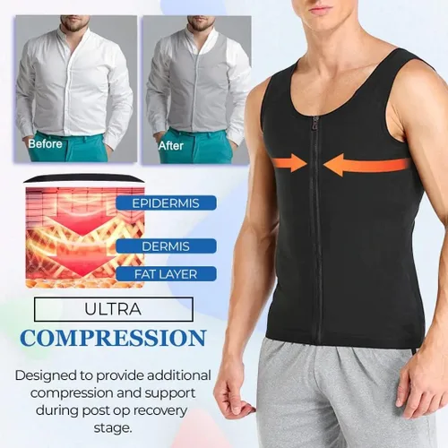 Vista 3 de Chaleco de compresión para hombre, chaleco de compresión Manson para ginecomastia con cremallera