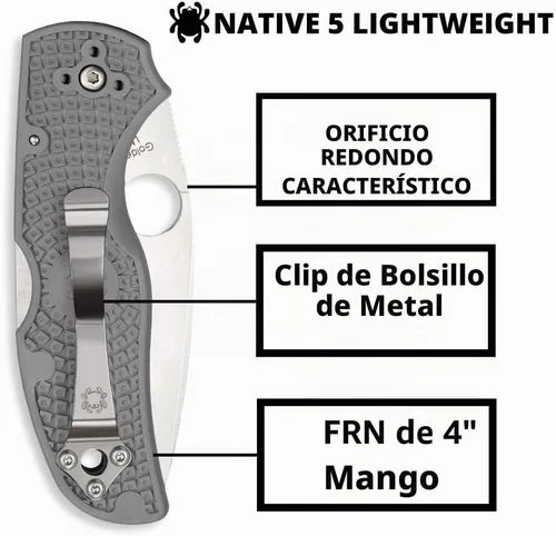 Vista 4 de Spyderco Native 5 Maxamet - Cuchillo de bolsillo plegable ligero, borde Gris