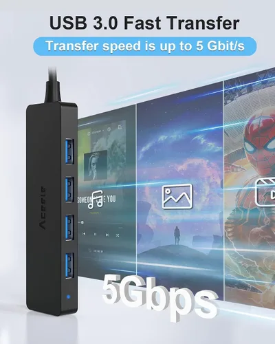 Vista 7 de Aceele Concentrador USB 3.2 con cable de datos largo extendido de 4 pies, concentrador USB 3.2 Gen 2 5 en 1
