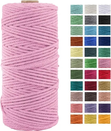 Vista 14 de Cordón de macramé de algodón natural grueso de 3mm x 109 yardas, cuerda de algodón trenzado de 4 hebras para macramé suave de color natural hecho a