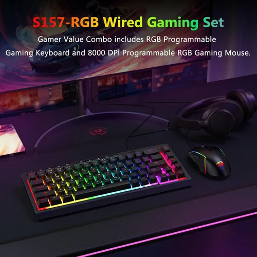Vista 2 de Redragon Combo de teclado y mouse para juegos con cable S157