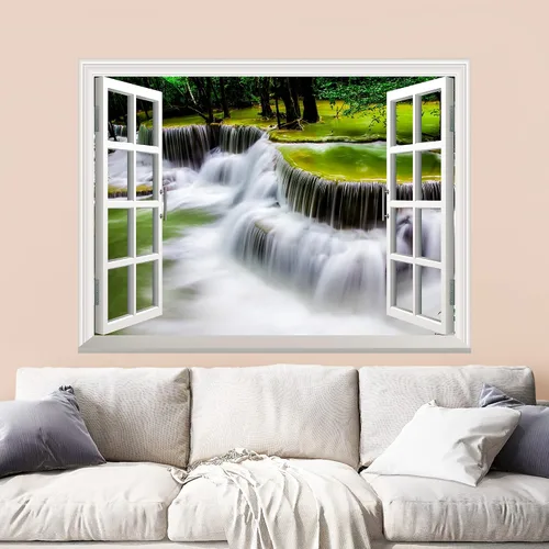 Vista 8 de Mural autoadhesivo, casa del árbol en el bosque, visualización de ventana creativa, decoración de paredes