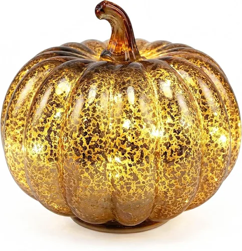 Vista 13 de Mercury Glass Pumpkin Light with Timer, with 10 Fairy Lights Inside,Battery Operated Led Pumpkin Light,Ideal for Halloween Fall Decoration