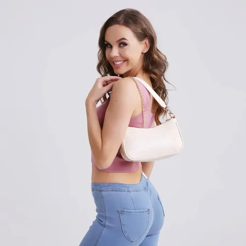 Vista 2 de Bolso de hombro de estilo clásico retro, para usar al hombro con cierre de cremallera para mujer