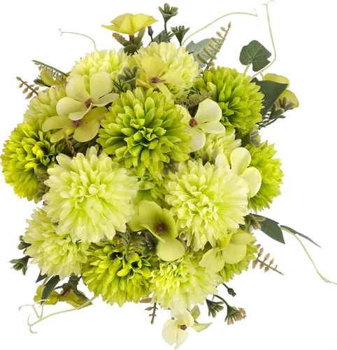 Vista 22 de Jim's Cabin Flores artificiales, 12 piezas de seda artificial, bola de crisantemo, hortensias, ramo de boda para decoración del hogar y cocina Negro