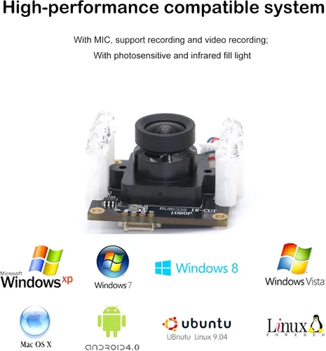 Vista 6 de Módulo de cámara de visión nocturna de 2 mp IR-Cut, cámara USB Full HD de 1080p para computadora, interruptor automático día y noche, tablero