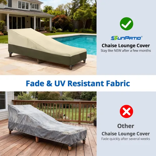 Vista 7 de SunPatio Funda para tumbona impermeable al aire libre, 80 pulgadas de largo Beige y Oliva